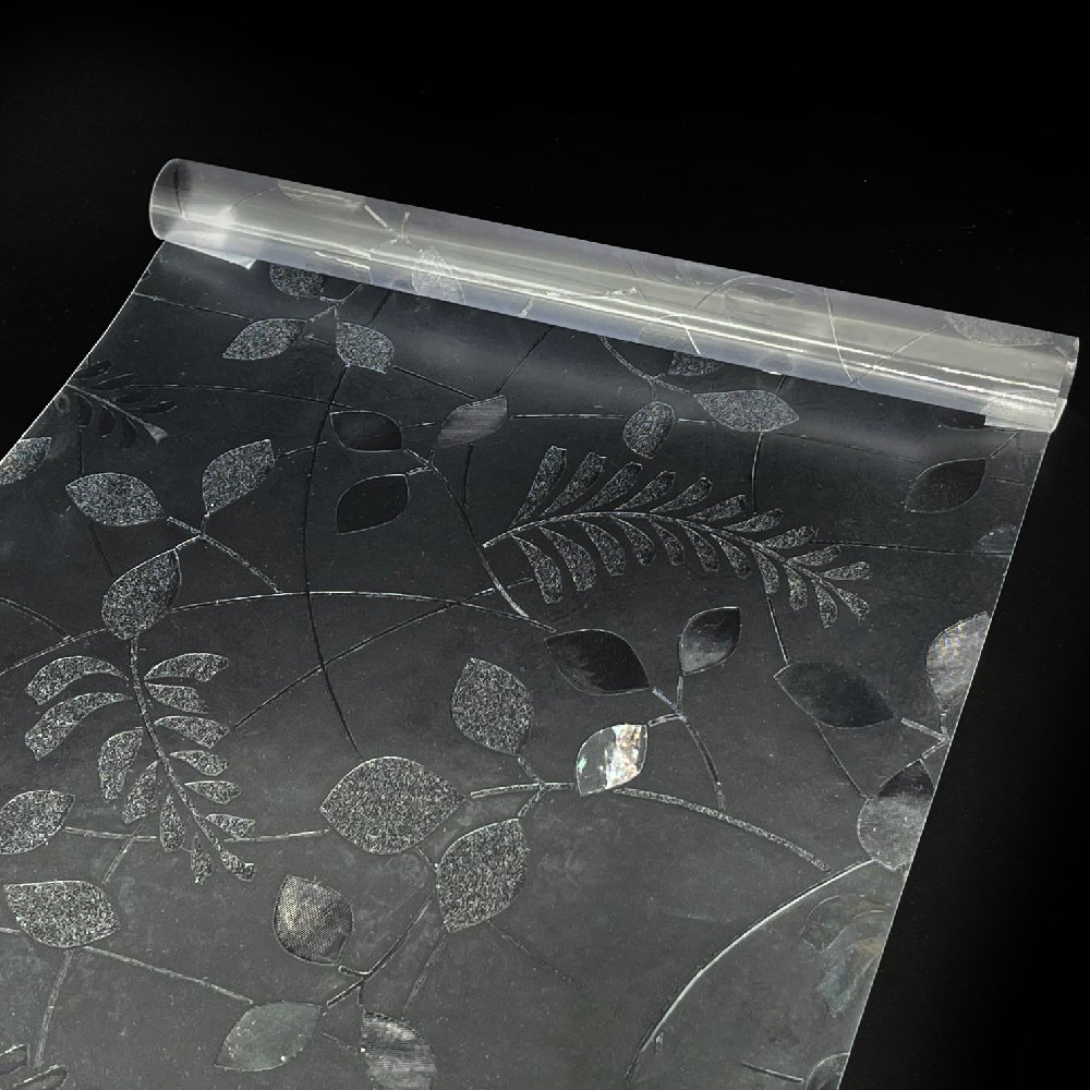 3D Leaf Pattern PVC Colorful Laser Privacy Frosted Static Cling Glass Window Decorative Films
