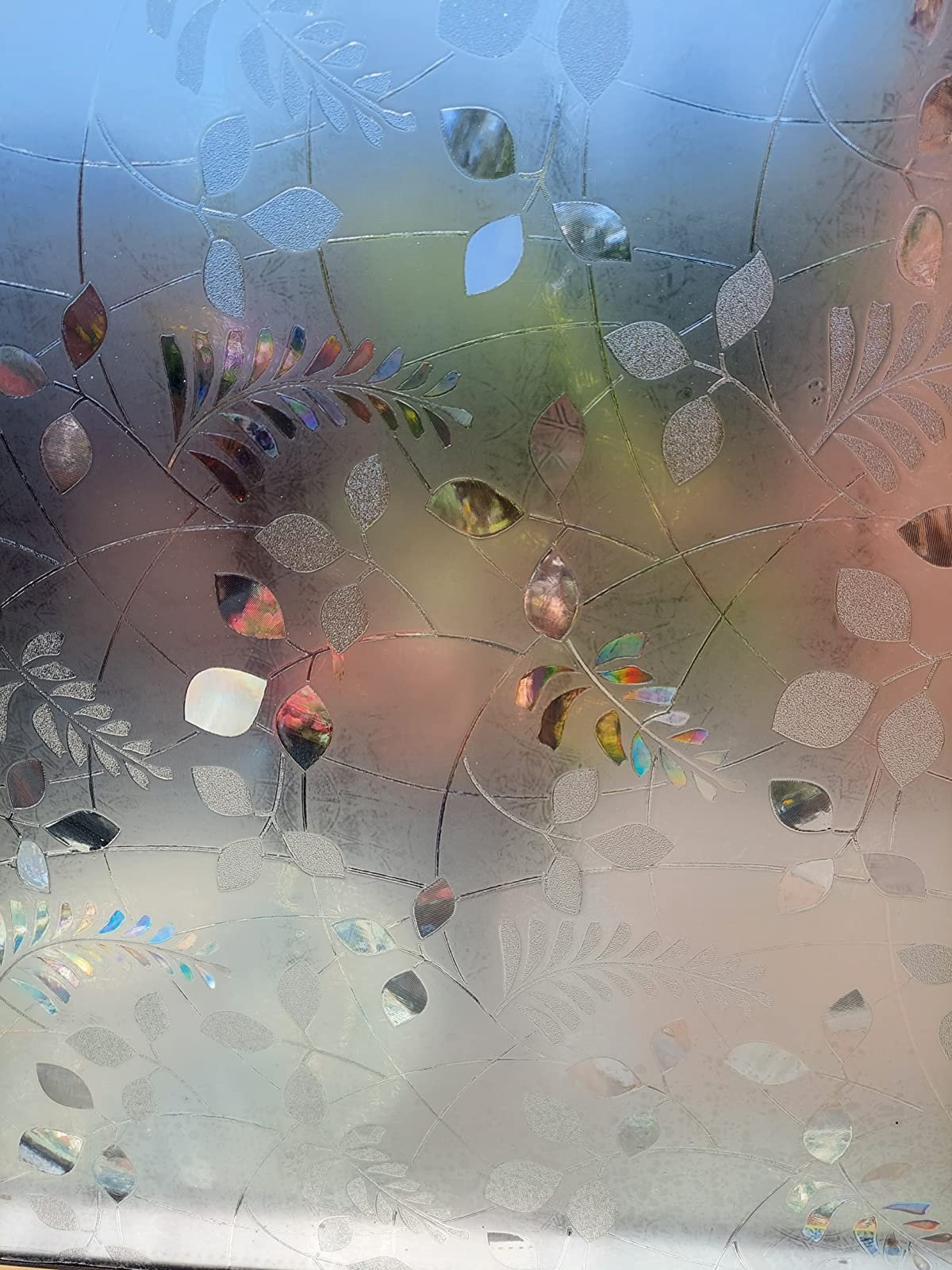 3D Leaf Pattern PVC Colorful Laser Privacy Frosted Static Cling Glass Window Decorative Films