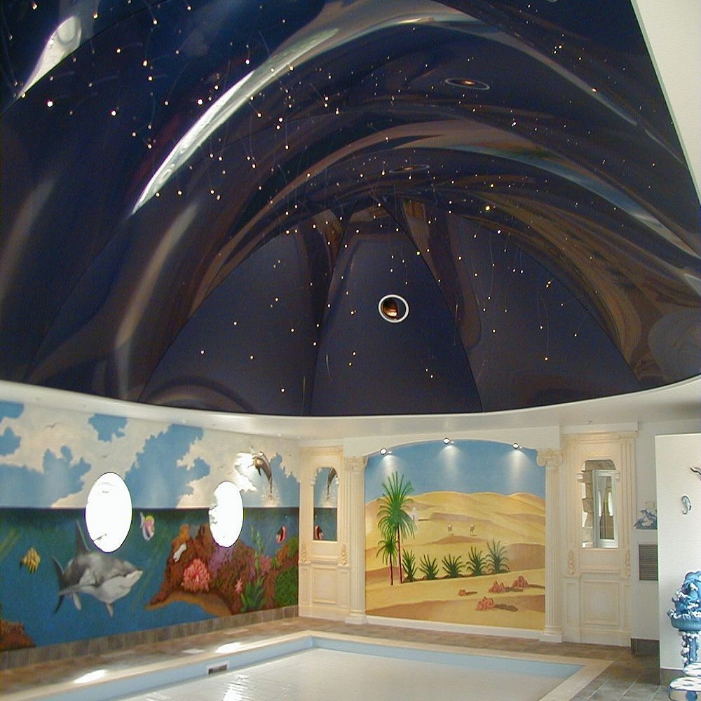 Swimming pool decor Sky design PVC stretch ceiling film max width 5 meter UV digital printed weld with PVC harpoon kit spatula