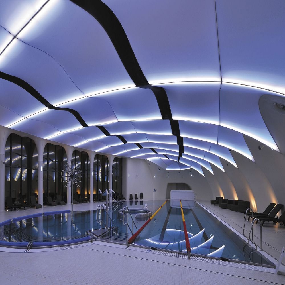 Swimming pool decor Sky design PVC stretch ceiling film max width 5 meter UV digital printed weld with PVC harpoon kit spatula