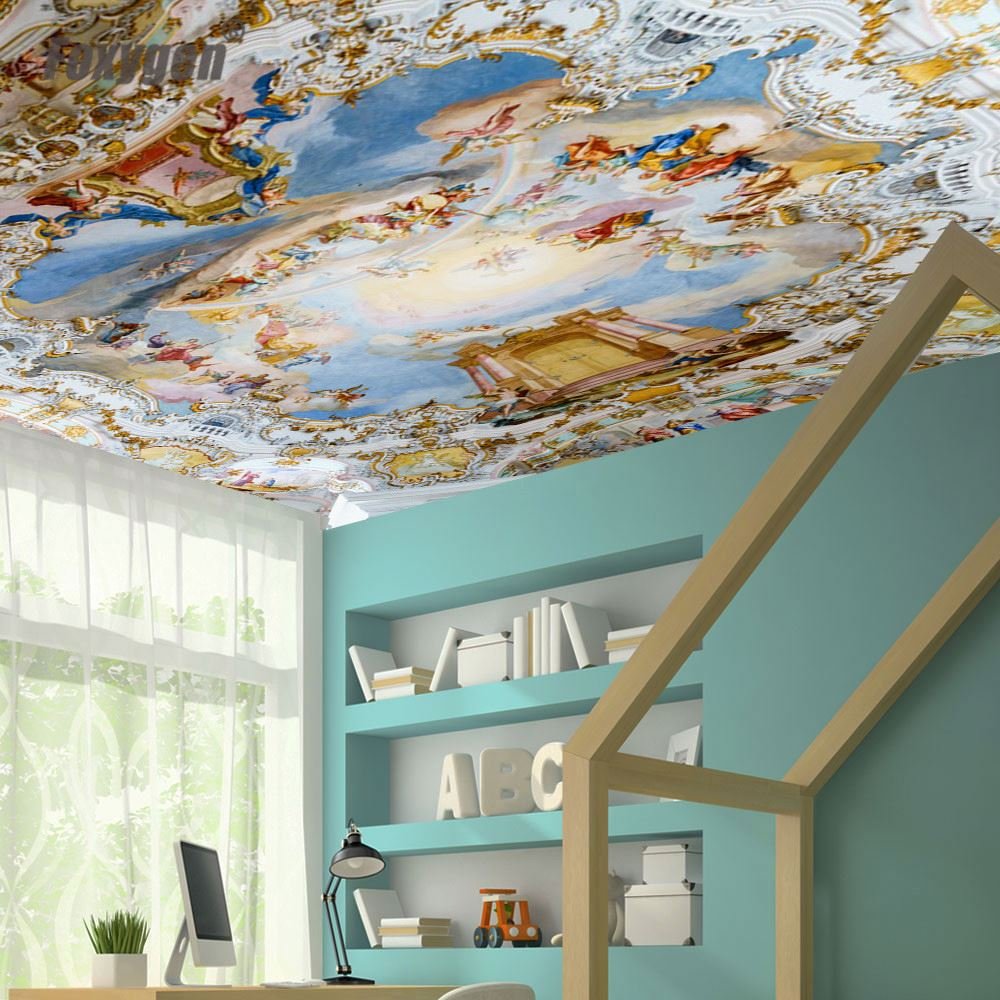 pvc stretch ceiling film in China digital printing Church art ceiling designs price home decoration