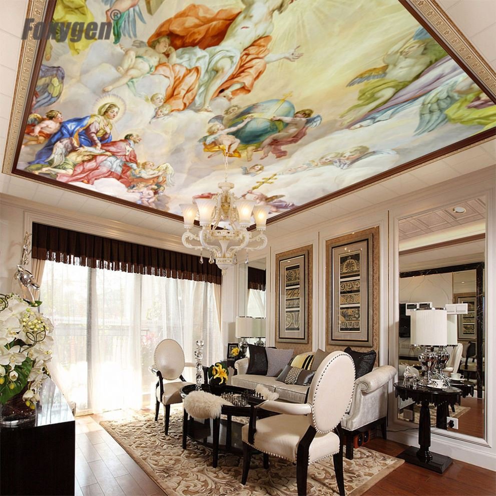 pvc stretch ceiling film in China digital printing Church art ceiling designs price home decoration