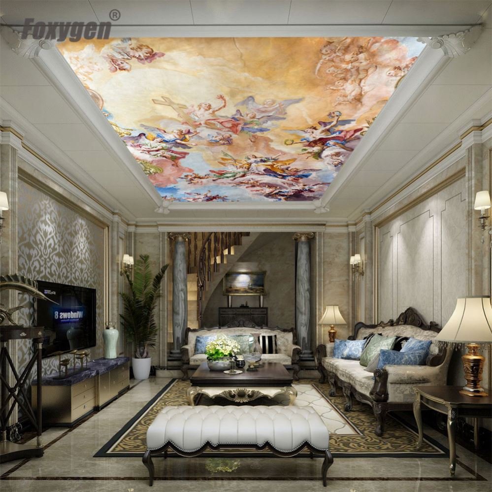 pvc stretch ceiling film in China digital printing Church art ceiling designs price home decoration