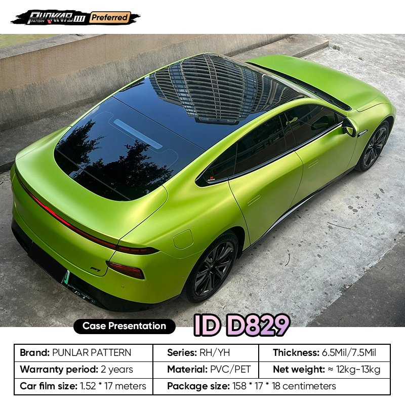 Matte metallic luster Green Car Wrap Vinyl PET High-Gloss PVC Film 1.52CM Width Car Stickers Waterproof Color-Changing Film
