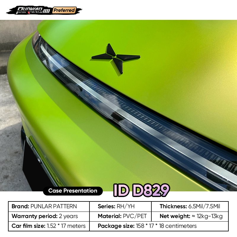 Matte metallic luster Green Car Wrap Vinyl PET High-Gloss PVC Film 1.52CM Width Car Stickers Waterproof Color-Changing Film