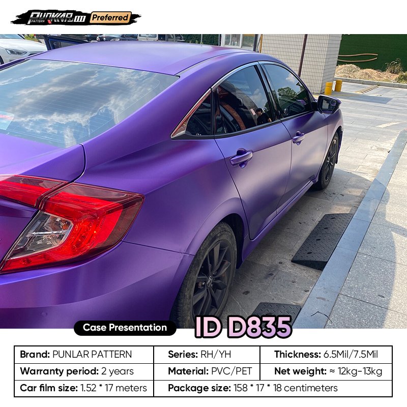 Matte metallic luster Purple Car Wrap Vinyl PET High-Gloss PVC Film 1.52CM Width Car Stickers Waterproof Color-Changing Film