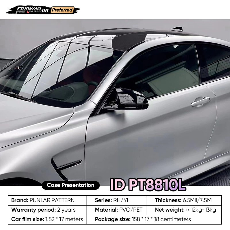 Customizable OEM Matte Gray Silver PET Vinyl Film High-Gloss PVC Film 1.52Cm Wide Waterproof Color-Changing Film