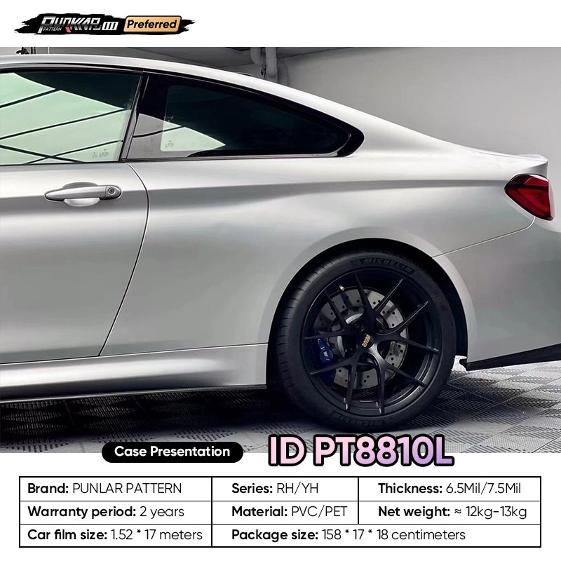 Customizable OEM Matte Gray Silver PET Vinyl Film High-Gloss PVC Film 1.52Cm Wide Waterproof Color-Changing Film
