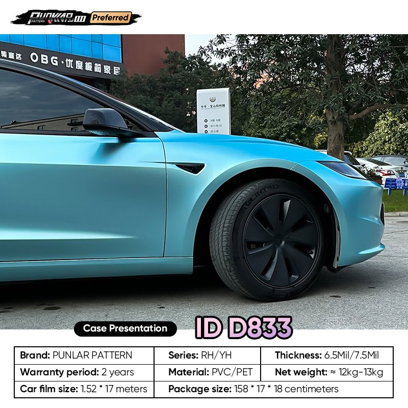 Matte metallic luster Blue Car Wrap Vinyl PET High-Gloss PVC Film 1.52CM Width Car Stickers Waterproof Color-Changing Film