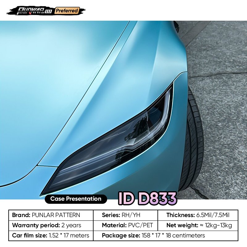 Matte metallic luster Blue Car Wrap Vinyl PET High-Gloss PVC Film 1.52CM Width Car Stickers Waterproof Color-Changing Film