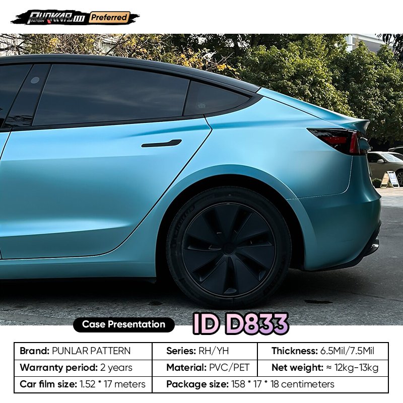 Matte metallic luster Blue Car Wrap Vinyl PET High-Gloss PVC Film 1.52CM Width Car Stickers Waterproof Color-Changing Film