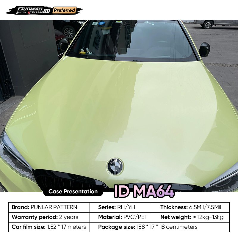 Customizable OEM Macaroon Yellow Car Wrap Vinyl PET High-Gloss PVC Film 1.52cm Wide Car Stickers Waterproof Color-Changing Film