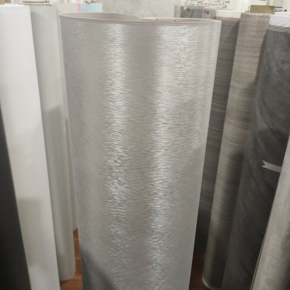 Silvery Metal wire-drawing Texture Furniture PVC Film Lamination Decorative Film pvc membrane foil