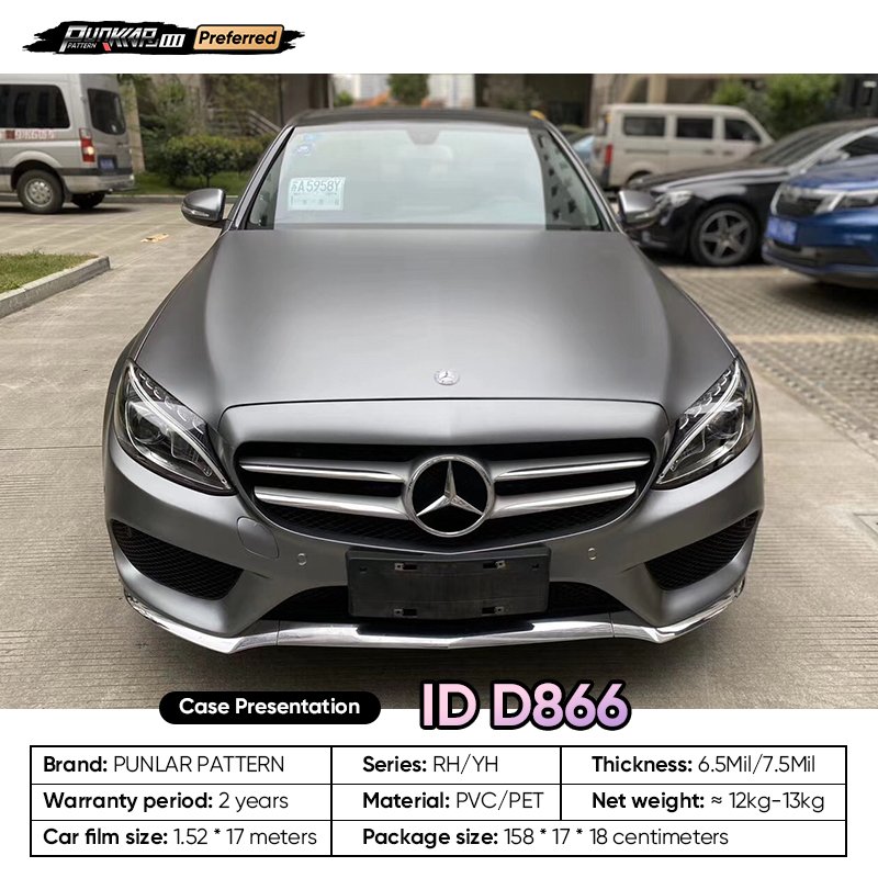 Matte metallic luster Grey Car Wrap Vinyl PET High-Gloss PVC Film 1.52CM Width Car Stickers Waterproof Color-Changing Film
