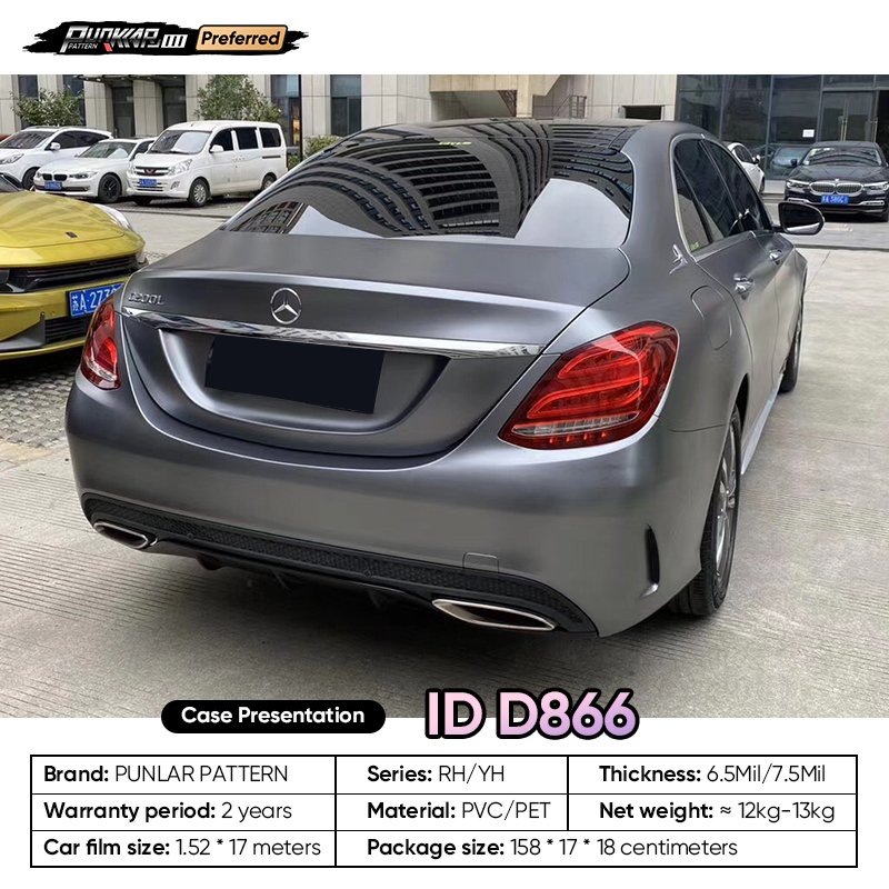 Matte metallic luster Grey Car Wrap Vinyl PET High-Gloss PVC Film 1.52CM Width Car Stickers Waterproof Color-Changing Film