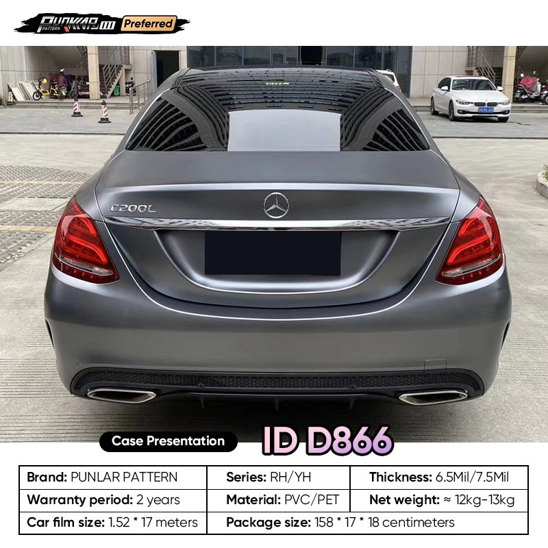 Matte metallic luster Grey Car Wrap Vinyl PET High-Gloss PVC Film 1.52CM Width Car Stickers Waterproof Color-Changing Film
