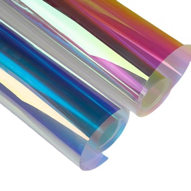 Rainbow Colour Stained Frosted Decorative Sticker Office Adhesive Furniture Colorful Pvc Embossing Tint 3D Glass Window Film