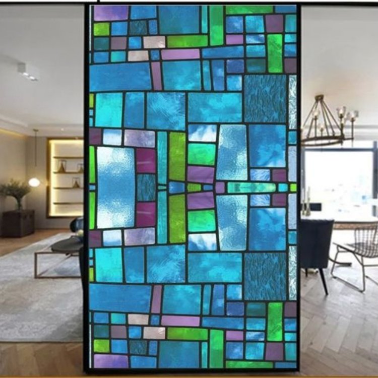 Transparent colored stained glass self-adhesive window decorative film for building decoration