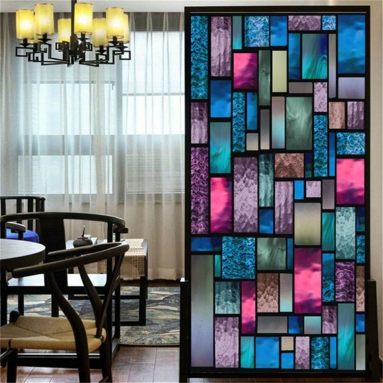Transparent colored stained glass self-adhesive window decorative film for building decoration