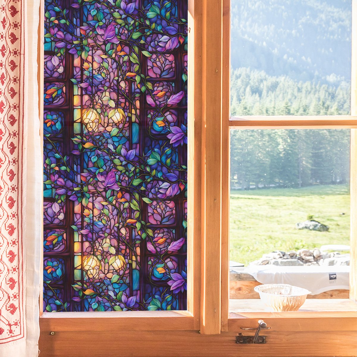 Colored Electrostatic Glass Sticker, No Glue-Stained Kitchen Bedroom Door Home Decor Decal Glass Window Privacy Film