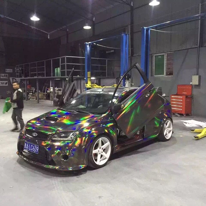 WRAPMASTER 1.42 *18m Rainbow Grey Holographic Chrome Custom Car Vinyl Wrap