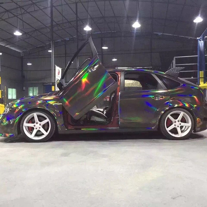 WRAPMASTER 1.42 *18m Rainbow Grey Holographic Chrome Custom Car Vinyl Wrap