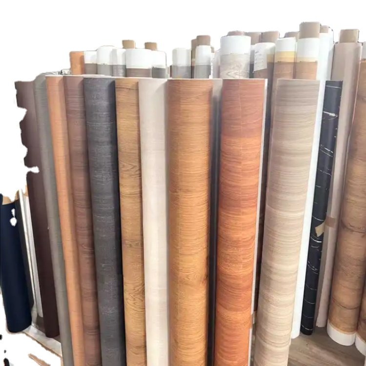 High quality Wood Grain Solid color Laminate Kitchen Cabinet Door Stain resistant Wrap Not- Self Adhesive pvc film