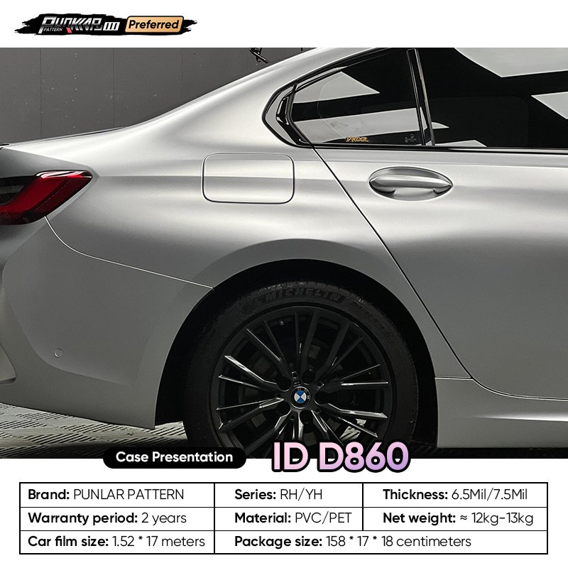Matte metallic luster Silvery Car Wrap Vinyl PET High-Gloss PVC Film 1.52CM Width Car Stickers Waterproof Color-Changing Film