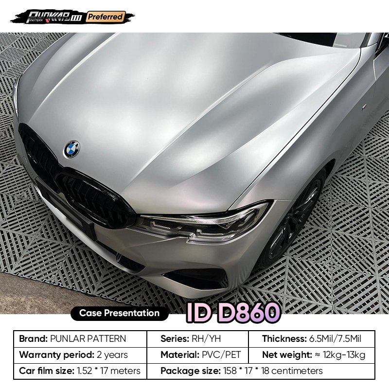 Matte metallic luster Silvery Car Wrap Vinyl PET High-Gloss PVC Film 1.52CM Width Car Stickers Waterproof Color-Changing Film