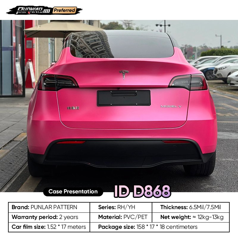 Matte metallic luster Pink Car Wrap Vinyl PET High-Gloss PVC Film 1.52CM Width Car Stickers Waterproof Color-Changing Film