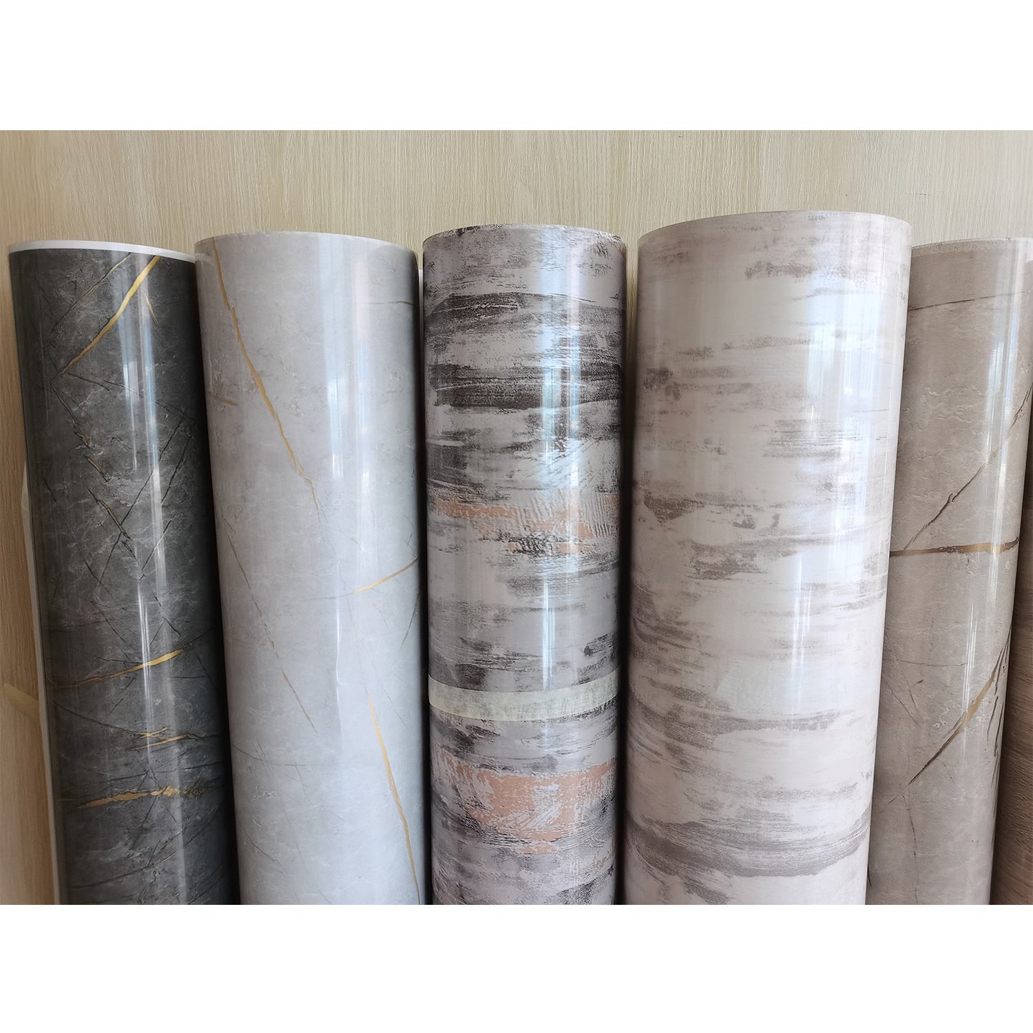 Non Adhesive Marble Grain PVC Interior Decorative Film Wrapping Furniture PVC Membrane Foil