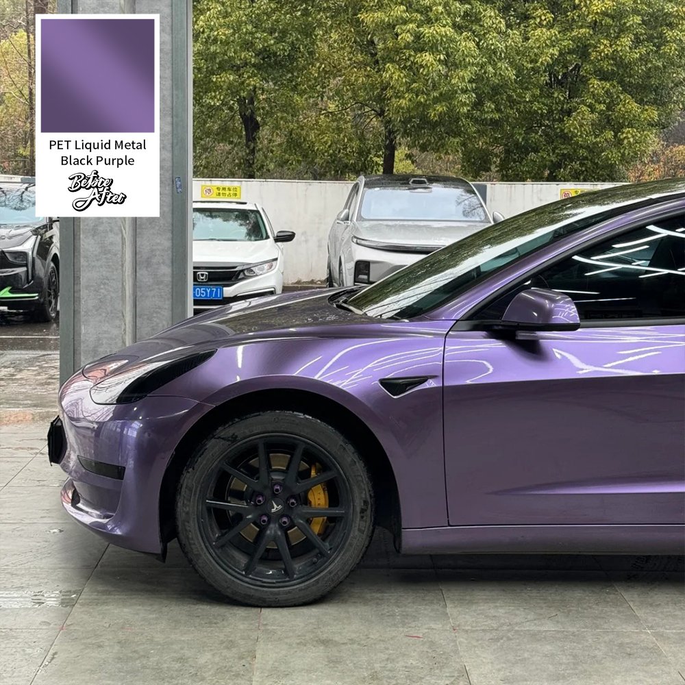 PET Liquid Metal Black Purple car vinyl foil wrapping shiny car color changing paper wrap car decorative films