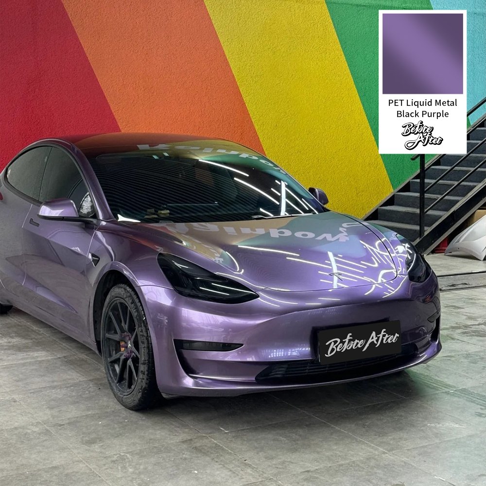 PET Liquid Metal Black Purple car vinyl foil wrapping shiny car color changing paper wrap car decorative films