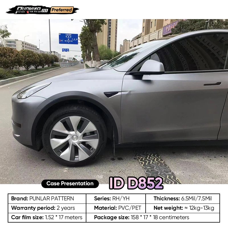 Matte metallic luster Grey Car Wrap Vinyl PET High-Gloss PVC Film 1.52CM Width Car Stickers Waterproof Color-Changing Film