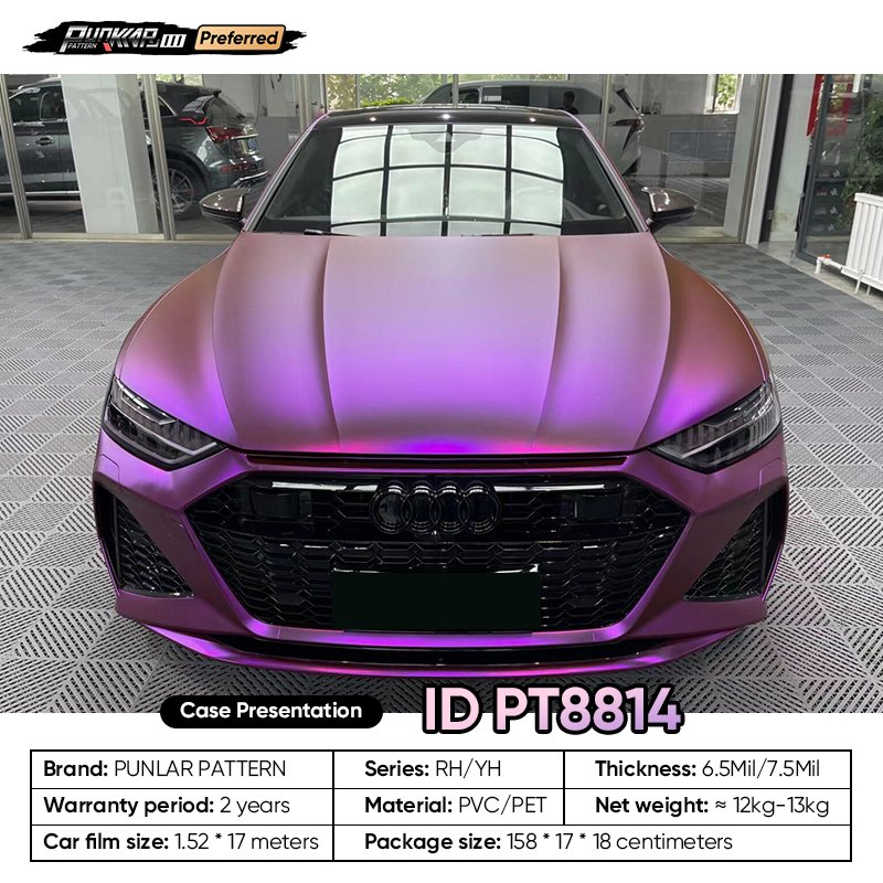 Customizable OEM Matte Gloss Electroplated Purple PET Vinyl Film High-Gloss PVC Film 1.52 Cm Wide Waterproof Color-Changing Film