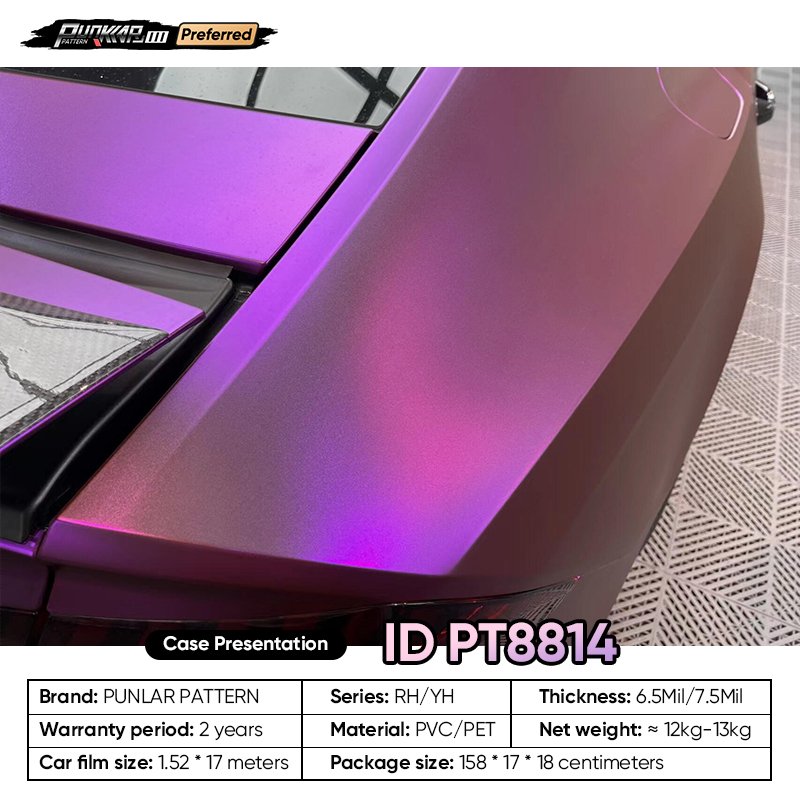 Customizable OEM Matte Gloss Electroplated Purple PET Vinyl Film High-Gloss PVC Film 1.52 Cm Wide Waterproof Color-Changing Film