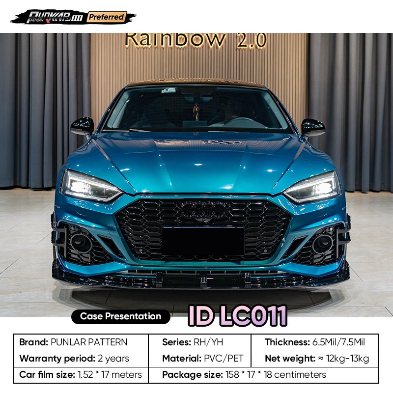 Customizable OEM Coral Peacock Blue Car Wrap Vinyl PET High-Gloss PVC Film 1.52CM Car Stickers Waterproof Color-Changing Film