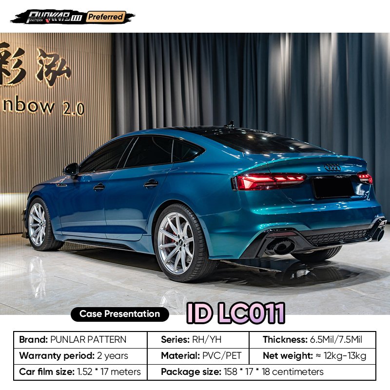 Customizable OEM Coral Peacock Blue Car Wrap Vinyl PET High-Gloss PVC Film 1.52CM Car Stickers Waterproof Color-Changing Film
