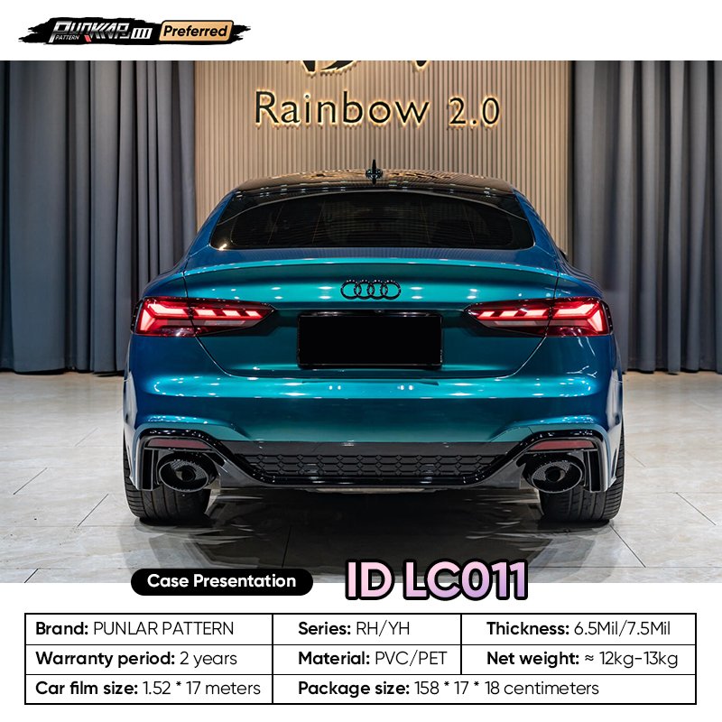 Customizable OEM Coral Peacock Blue Car Wrap Vinyl PET High-Gloss PVC Film 1.52CM Car Stickers Waterproof Color-Changing Film