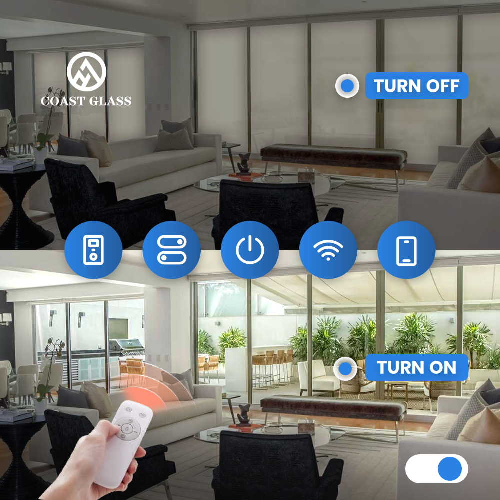 PDLC Glass Remote Control 84% Transparent White UV Printing LOGO Switchable Smart Film Glass