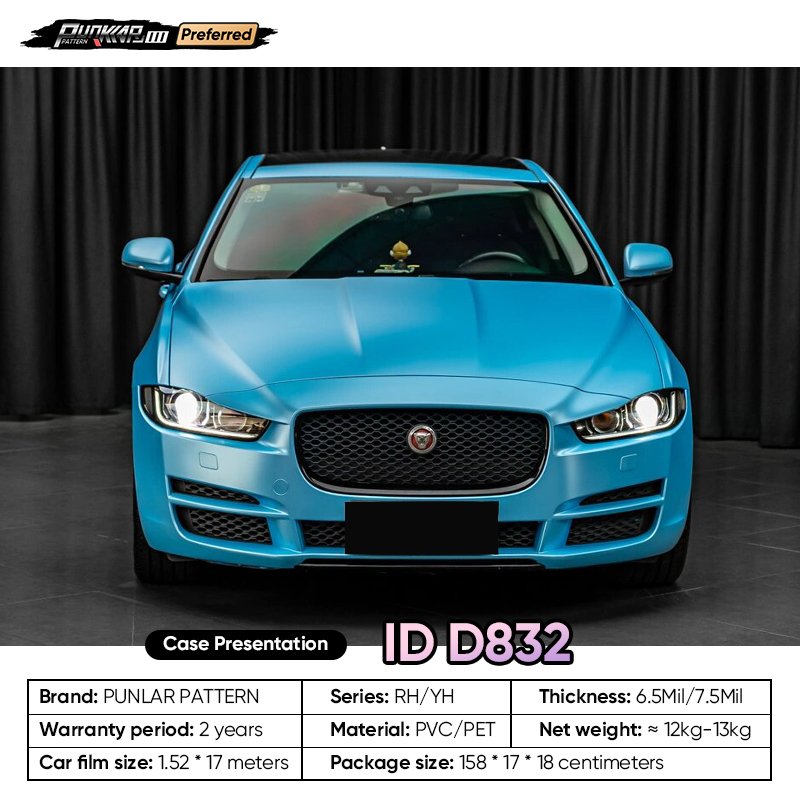 Matte metallic luster Blue Car Wrap Vinyl PET High-Gloss PVC Film 1.52CM Width Car Stickers Waterproof Color-Changing Film