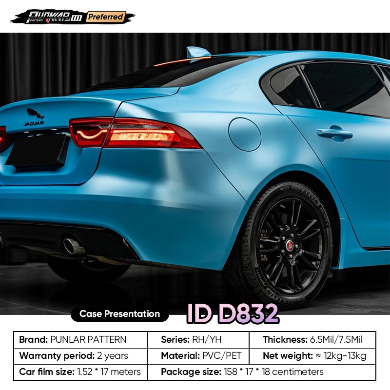 Matte metallic luster Blue Car Wrap Vinyl PET High-Gloss PVC Film 1.52CM Width Car Stickers Waterproof Color-Changing Film