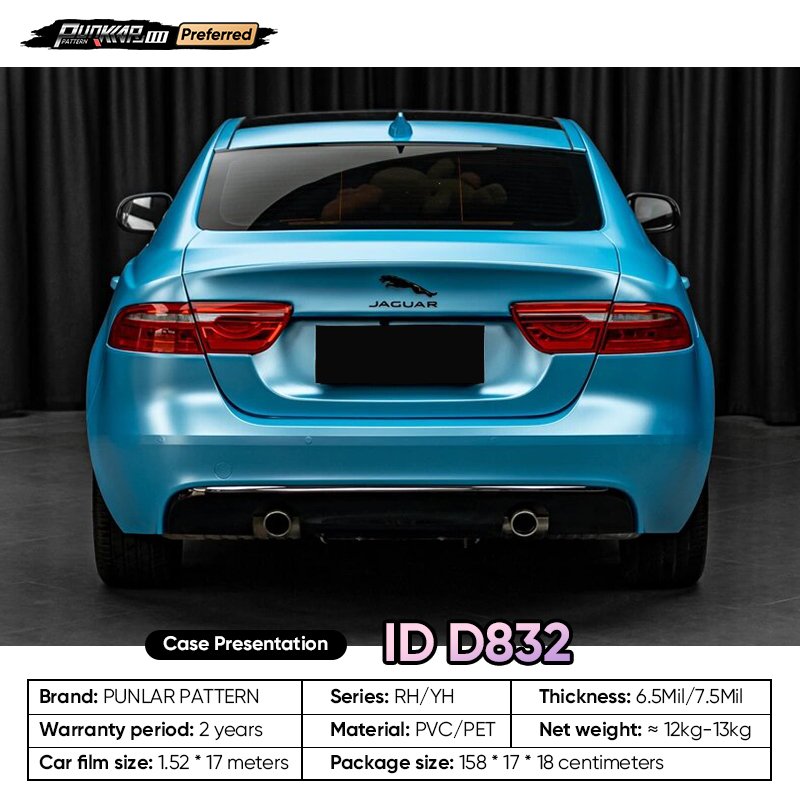 Matte metallic luster Blue Car Wrap Vinyl PET High-Gloss PVC Film 1.52CM Width Car Stickers Waterproof Color-Changing Film