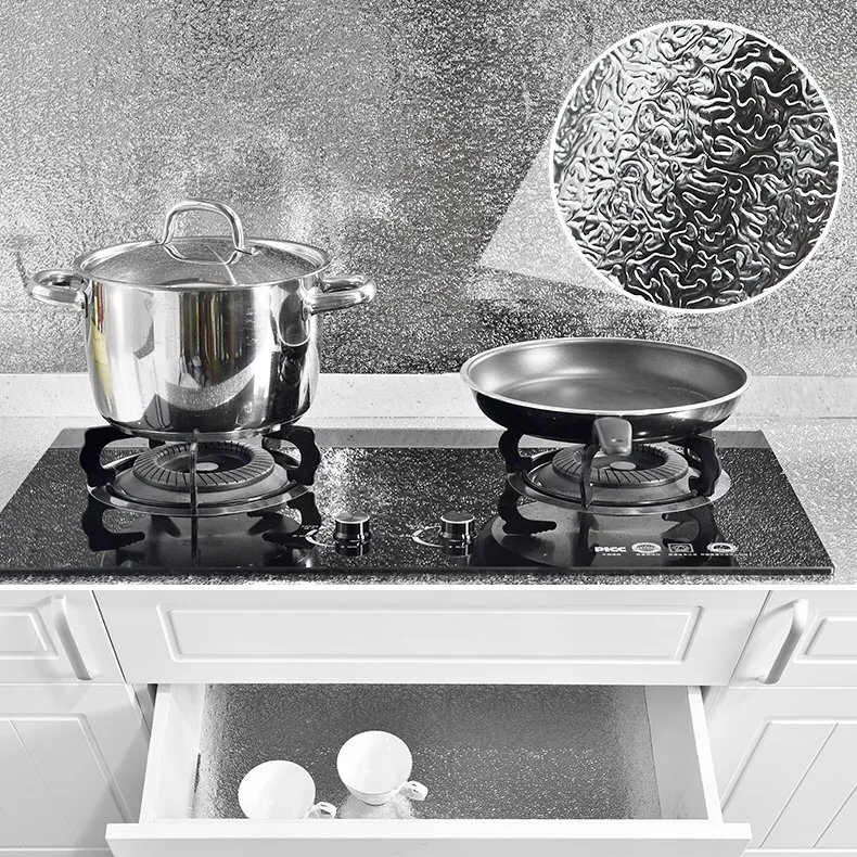 Easy Install PVC Oil-Proof Silver Aluminum Foil Self-Adhesive Stickers Kitchen Wall Decorative Films