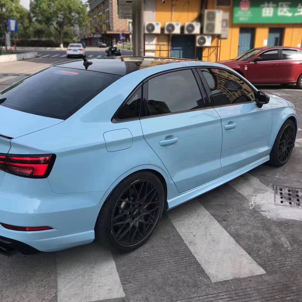 WRAPMASTER 5*59FT Self Adhesive Super Glossy Crystal Light Blue Hood Vinyl Wrap Car Decoration Film Vehicle Vinyl Wrap