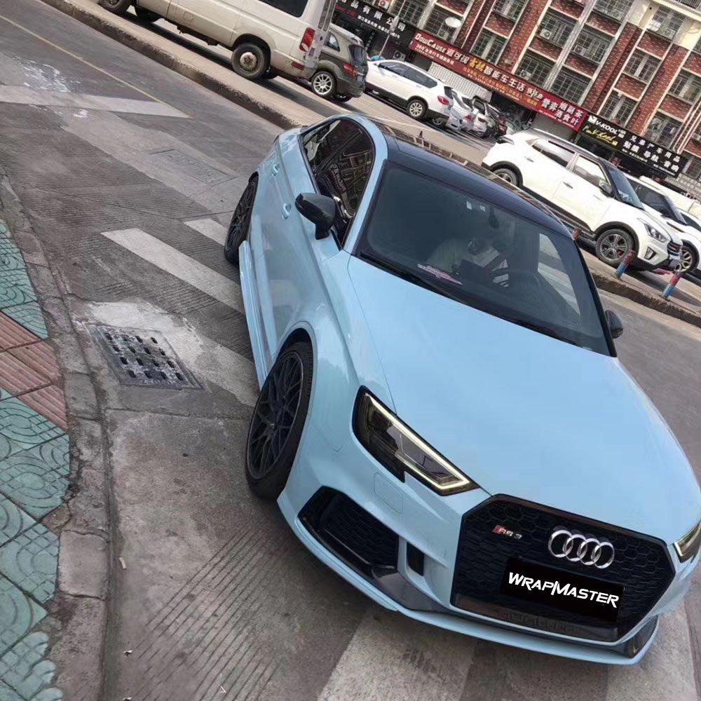 WRAPMASTER 5*59FT Self Adhesive Super Glossy Crystal Light Blue Hood Vinyl Wrap Car Decoration Film Vehicle Vinyl Wrap