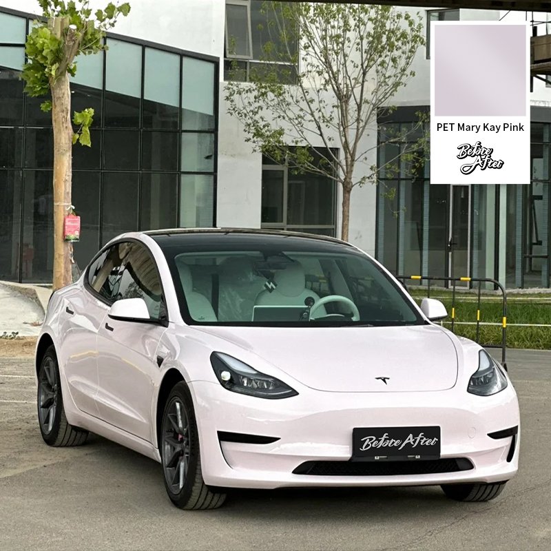 PET liner super glossy pink car vinyl wrap 1.52x17m glossy Mary Kay pink roll color change whiteWrap film