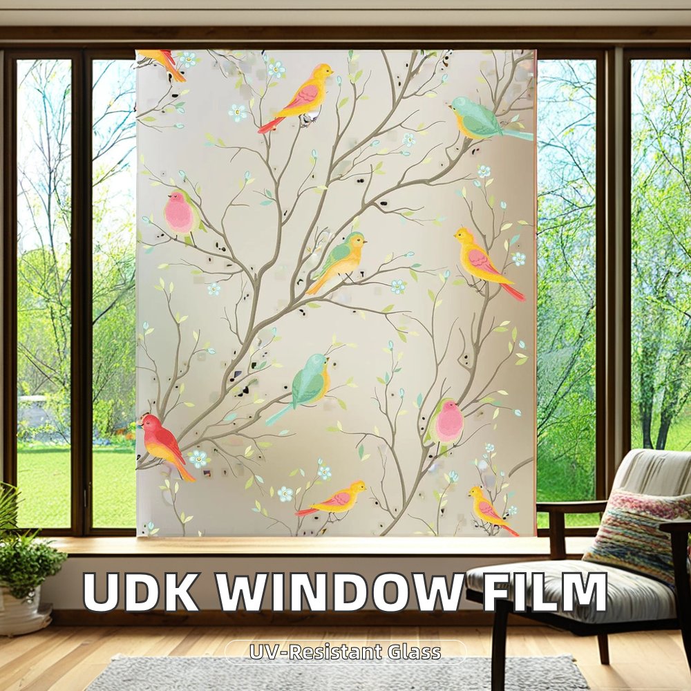 UDK Quality PVC Window Film Flower and Bird Design Anti-UV Privacy Protection for Home Decorative Static Cling Roll