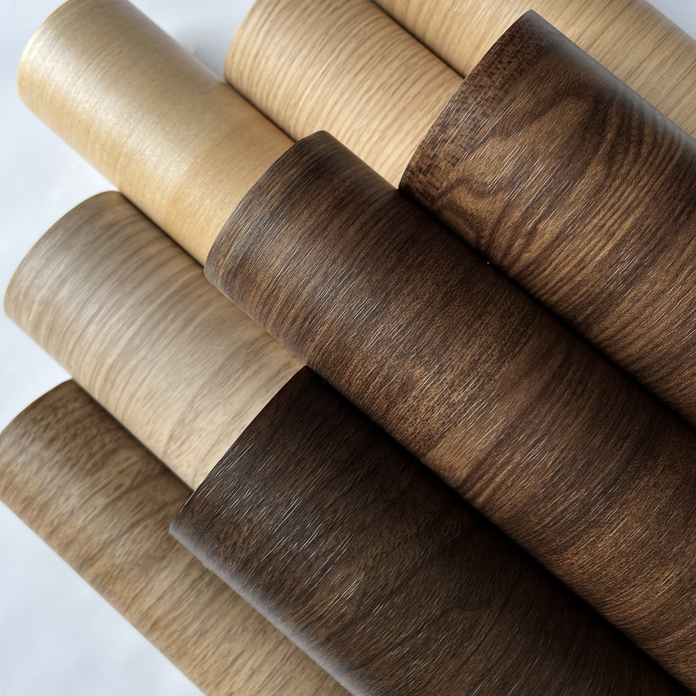 Factory Sale Custom Design Durable Veneer Vacuum Wood Grain Decorative PVC Laminated Plastic Decorative Film for Furniture