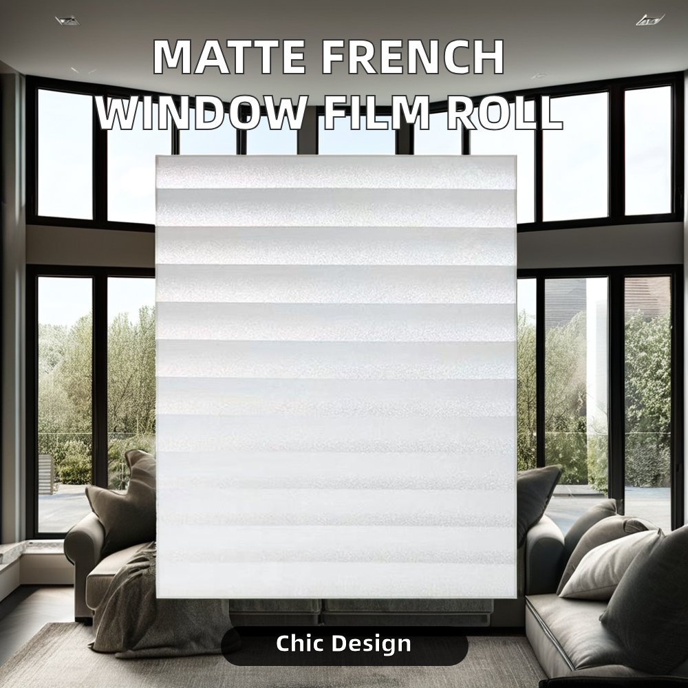 Modern 1 Roll French Window Sticker Matte Opaque Electrostatic PVC PET Glass Decorative Film for Home Living Room Bathroom Decor